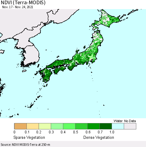 Japan NDVI (Terra-MODIS) Thematic Map For 11/17/2021 - 11/24/2021