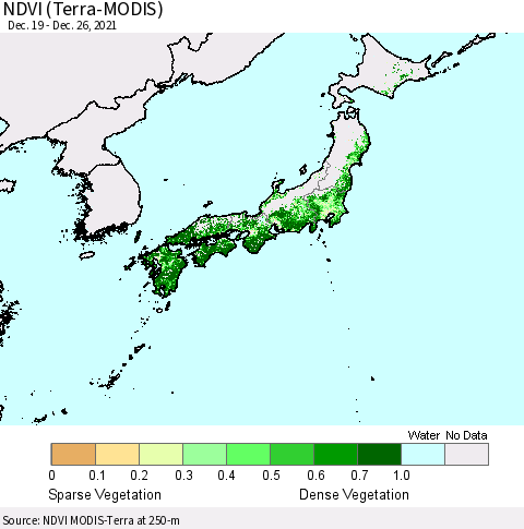 Japan NDVI (Terra-MODIS) Thematic Map For 12/19/2021 - 12/26/2021