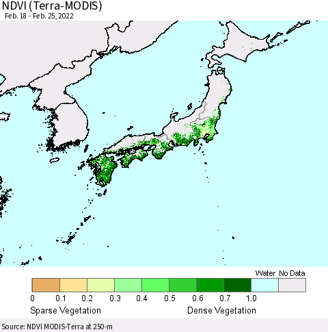 Japan NDVI (Terra-MODIS) Thematic Map For 2/18/2022 - 2/25/2022