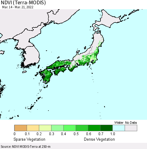 Japan NDVI (Terra-MODIS) Thematic Map For 3/14/2022 - 3/21/2022