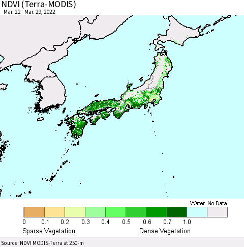 Japan NDVI (Terra-MODIS) Thematic Map For 3/22/2022 - 3/29/2022