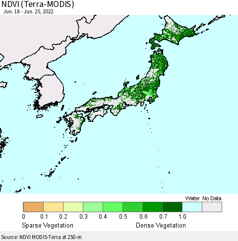 Japan NDVI (Terra-MODIS) Thematic Map For 6/18/2022 - 6/25/2022