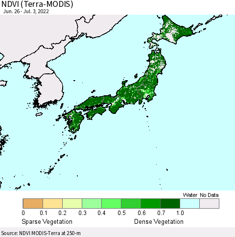 Japan NDVI (Terra-MODIS) Thematic Map For 6/26/2022 - 7/3/2022