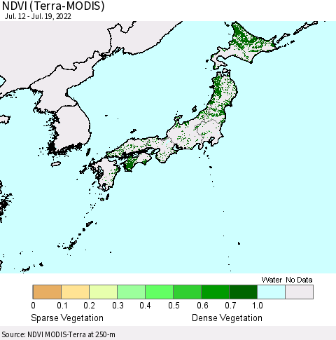 Japan NDVI (Terra-MODIS) Thematic Map For 7/12/2022 - 7/19/2022