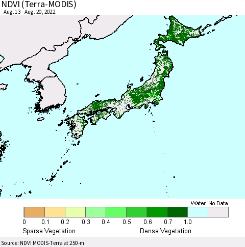 Japan NDVI (Terra-MODIS) Thematic Map For 8/13/2022 - 8/20/2022