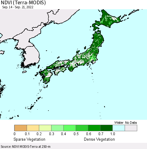 Japan NDVI (Terra-MODIS) Thematic Map For 9/14/2022 - 9/21/2022