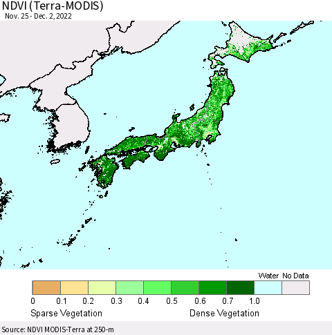 Japan NDVI (Terra-MODIS) Thematic Map For 11/25/2022 - 12/2/2022