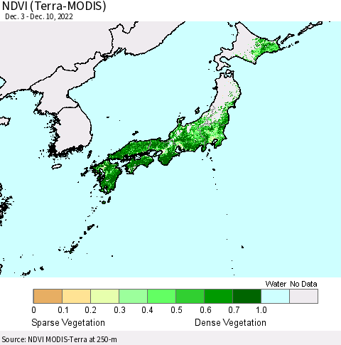 Japan NDVI (Terra-MODIS) Thematic Map For 12/3/2022 - 12/10/2022