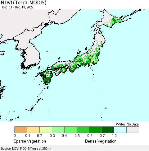 Japan NDVI (Terra-MODIS) Thematic Map For 12/11/2022 - 12/18/2022