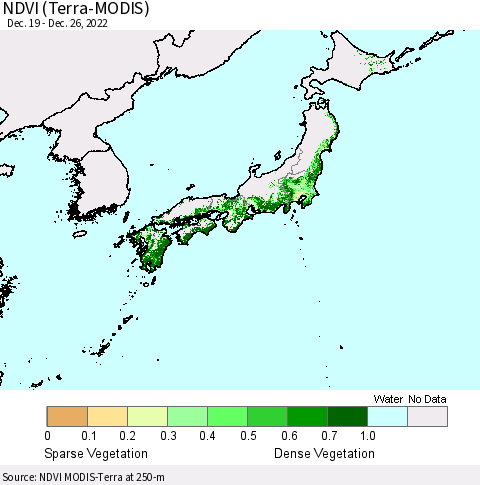 Japan NDVI (Terra-MODIS) Thematic Map For 12/19/2022 - 12/26/2022