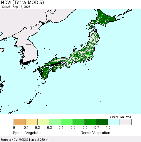 Japan NDVI (Terra-MODIS) Thematic Map For 9/6/2023 - 9/13/2023
