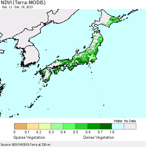 Japan NDVI (Terra-MODIS) Thematic Map For 12/11/2023 - 12/18/2023