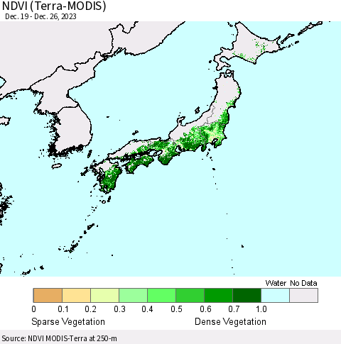 Japan NDVI (Terra-MODIS) Thematic Map For 12/19/2023 - 12/26/2023