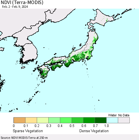 Japan NDVI (Terra-MODIS) Thematic Map For 2/2/2024 - 2/9/2024
