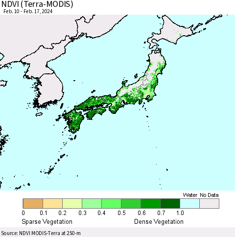 Japan NDVI (Terra-MODIS) Thematic Map For 2/10/2024 - 2/17/2024