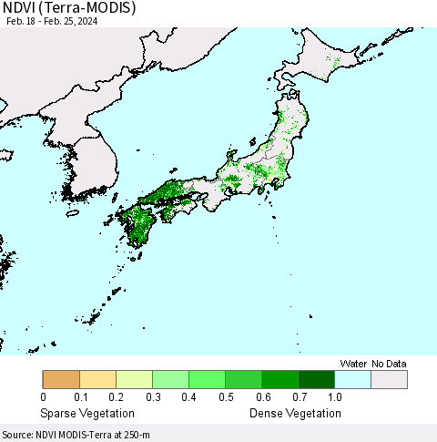 Japan NDVI (Terra-MODIS) Thematic Map For 2/18/2024 - 2/25/2024