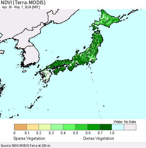 Japan NDVI (Terra-MODIS) Thematic Map For 4/30/2024 - 5/7/2024