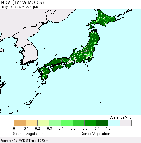 Japan NDVI (Terra-MODIS) Thematic Map For 5/16/2024 - 5/23/2024