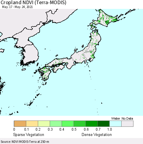 Japan Cropland NDVI (Terra-MODIS) Thematic Map For 5/17/2021 - 5/24/2021