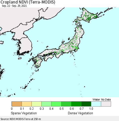 Japan Cropland NDVI (Terra-MODIS) Thematic Map For 9/22/2021 - 9/29/2021