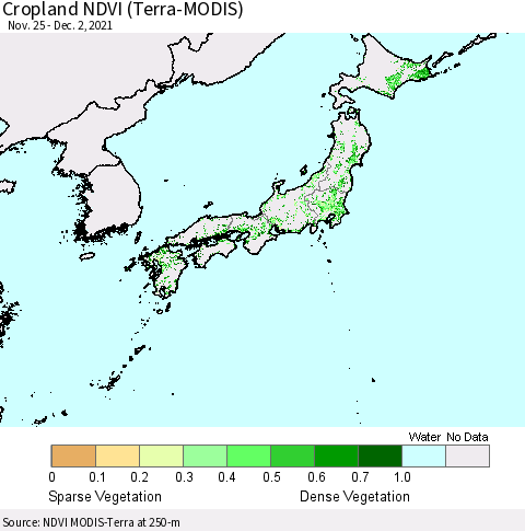 Japan Cropland NDVI (Terra-MODIS) Thematic Map For 11/25/2021 - 12/2/2021