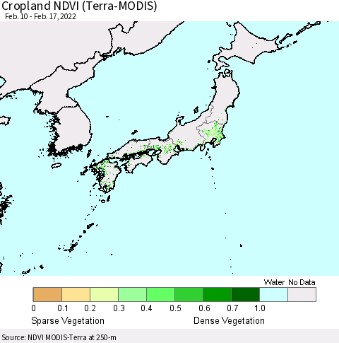 Japan Cropland NDVI (Terra-MODIS) Thematic Map For 2/10/2022 - 2/17/2022