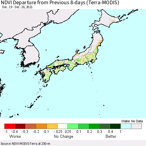 Japan NDVI Departure from Previous 8-days (Terra-MODIS) Thematic Map For 12/19/2021 - 12/26/2021