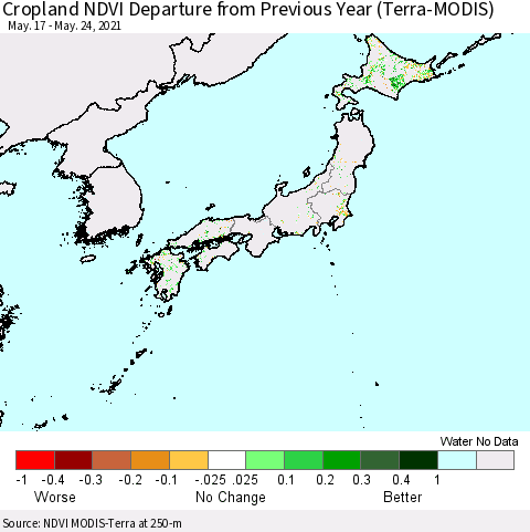 Japan Cropland NDVI Departure from Previous Year (Terra-MODIS) Thematic Map For 5/17/2021 - 5/24/2021