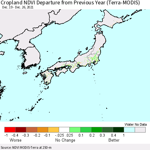 Japan Cropland NDVI Departure from Previous Year (Terra-MODIS) Thematic Map For 12/19/2021 - 12/26/2021