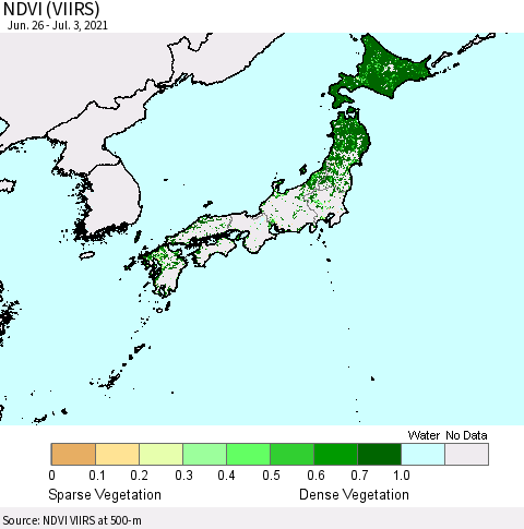 Japan NDVI (VIIRS) Thematic Map For 6/26/2021 - 7/3/2021