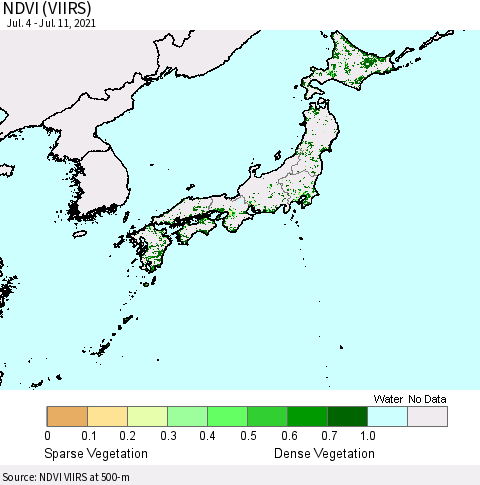 Japan NDVI (VIIRS) Thematic Map For 7/4/2021 - 7/11/2021