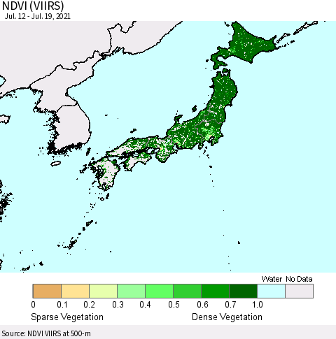 Japan NDVI (VIIRS) Thematic Map For 7/12/2021 - 7/19/2021