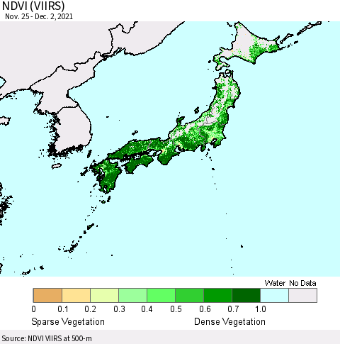 Japan NDVI (VIIRS) Thematic Map For 11/25/2021 - 12/2/2021