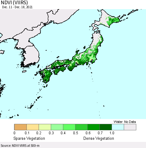 Japan NDVI (VIIRS) Thematic Map For 12/11/2021 - 12/18/2021