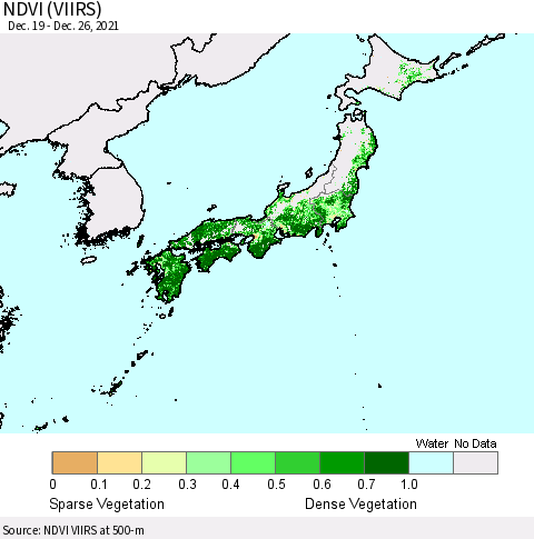 Japan NDVI (VIIRS) Thematic Map For 12/19/2021 - 12/26/2021