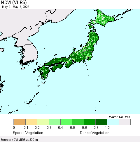 Japan NDVI (VIIRS) Thematic Map For 5/1/2022 - 5/8/2022