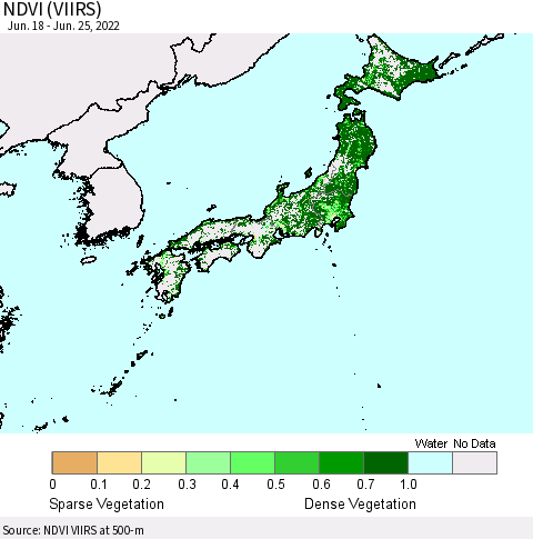 Japan NDVI (VIIRS) Thematic Map For 6/18/2022 - 6/25/2022