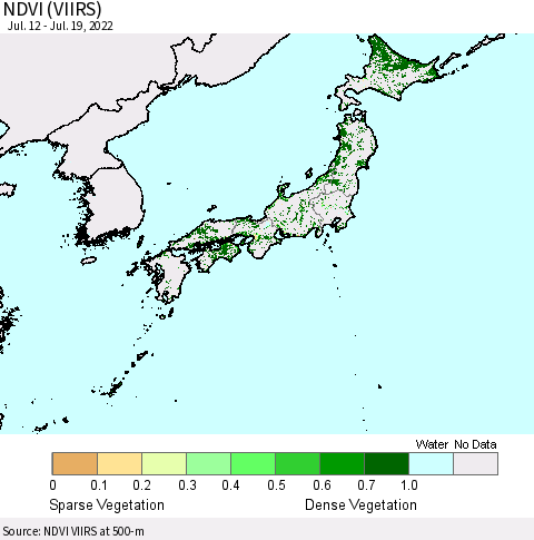 Japan NDVI (VIIRS) Thematic Map For 7/12/2022 - 7/19/2022