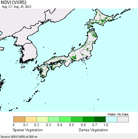 Japan NDVI (VIIRS) Thematic Map For 8/13/2022 - 8/20/2022