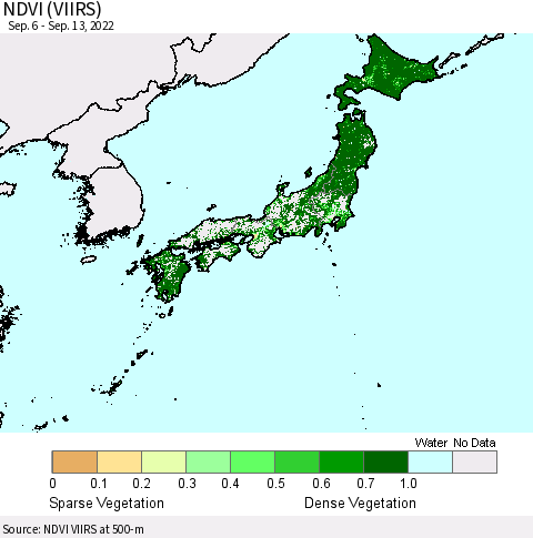 Japan NDVI (VIIRS) Thematic Map For 9/6/2022 - 9/13/2022