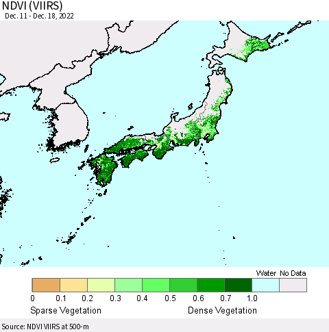 Japan NDVI (VIIRS) Thematic Map For 12/11/2022 - 12/18/2022