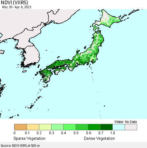 Japan NDVI (VIIRS) Thematic Map For 3/30/2023 - 4/6/2023
