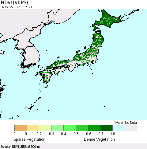 Japan NDVI (VIIRS) Thematic Map For 5/25/2023 - 6/1/2023
