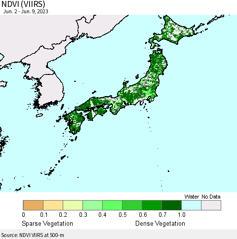 Japan NDVI (VIIRS) Thematic Map For 6/2/2023 - 6/9/2023