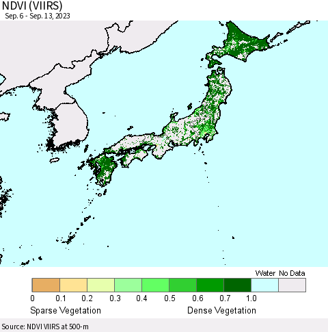 Japan NDVI (VIIRS) Thematic Map For 9/6/2023 - 9/13/2023