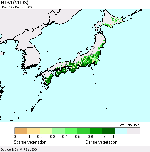 Japan NDVI (VIIRS) Thematic Map For 12/19/2023 - 12/26/2023