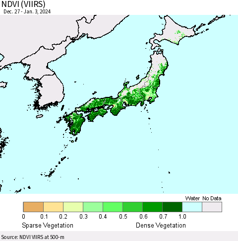 Japan NDVI (VIIRS) Thematic Map For 12/27/2023 - 1/3/2024