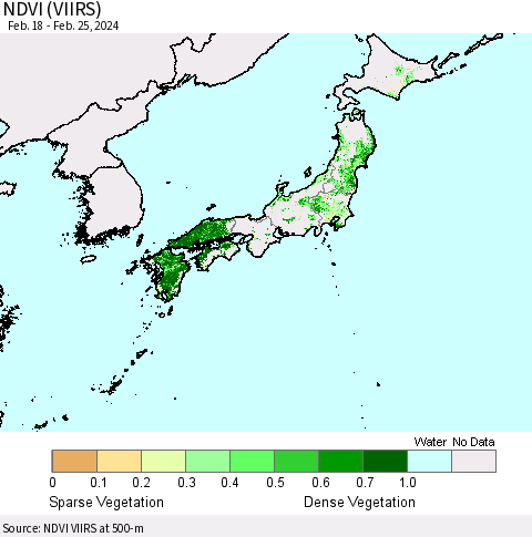 Japan NDVI (VIIRS) Thematic Map For 2/18/2024 - 2/25/2024