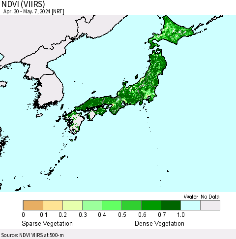 Japan NDVI (VIIRS) Thematic Map For 4/30/2024 - 5/7/2024