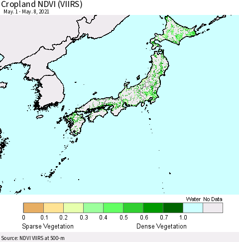 Japan Cropland NDVI (VIIRS) Thematic Map For 5/1/2021 - 5/8/2021